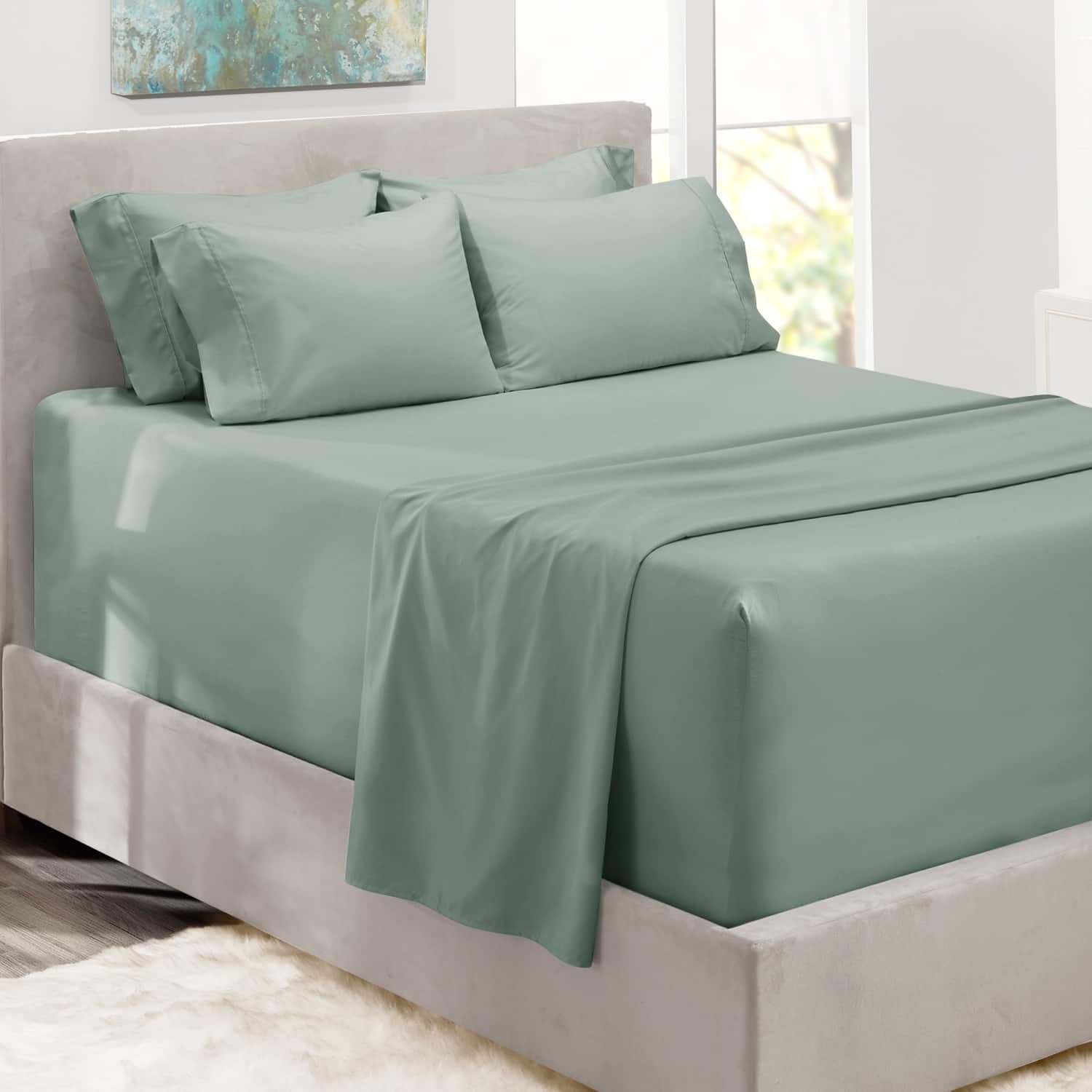 Hearth & Harbor Bed Sheets, Luxury Soft 6 Piece Bed Sheet Set Extra Deep Pocket Fitted Sheets Fits Mattress up to 21", Double Brushed Bedding Sheets & Pillowcases, King, Ice Green Image Hearth & Harbor Bed Sheets, Luxury Soft 6 Piece Bed Sheet Set Extra Deep Pocket Fitted Sheets Fits Mattress up to 21", Double Brushed Bedding Sheets & Pillowcases, King, Ice Green Image