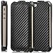 iPhone SE Case, GreatShield SHIFT CX Carbon Fiber Design Flip Leather Cover for Apple iPhone SE 5S 5 - Black