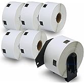 BETCKEY - Compatible White Labels Replacement for Brother DK-1220 (1.5" x 1.8"), Use with Brother QL Label Printers [6 Rolls + 1 Reusable Cartridge]