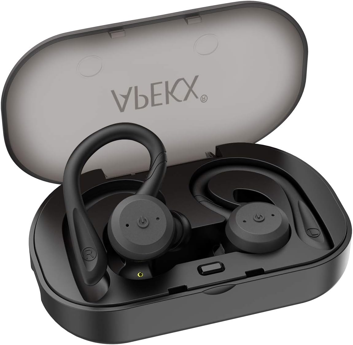 Wireless Headphones, APEKX True Wireless Bluetooth 5.0 Sports Earbuds, IPX7 Waterproof Stereo HiFi Sound, Built-in Mic Earphones with Charging Case (Black)