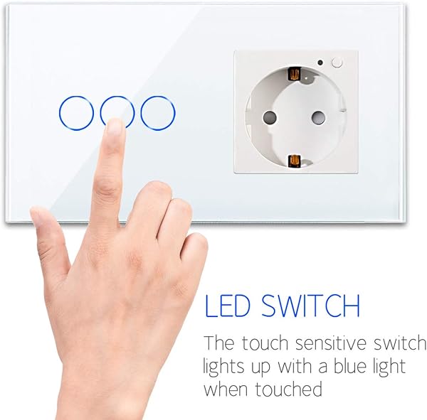CNBINGO Enchufe WLAN e interruptor de luz inteligente Interruptor tctil de 3 tomas y enchufe Schuko Trabajo con AlexaGoogle Home control de aplicacin Smart Life Se requiere un conductor neutro