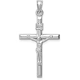 Real 14k White Gold Crucifix Pendant Necklace for Men and Women Christian Jewelry Polished Jesus Cross Charm Religious Faith Symbol Catholic Spiritual Accessory Christian Cross Necklace