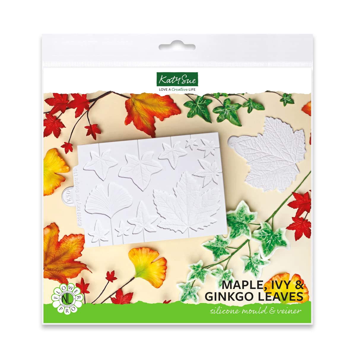 Flower Pro Maple, Ivy & Ginkgo Leaves Silicone Mould & Veiner Set for Cake Decorating & Crafts. Makes Leaves with Fondant & Clay by Katy Sue Moulds