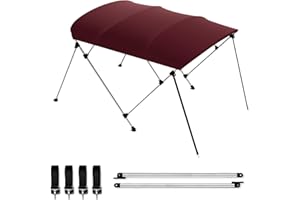 BESTMAN MARINE Bimini Boat Top Cover Sun Shade 3-4 Bow Boat Canopy Includes 4 Straps 2 Rear Support Poles Mounting Hardwares Storage Boot with 1" Aluminum Frame (Burgundy, 4 Bow 8'L x 54" H x 85"-90" W)