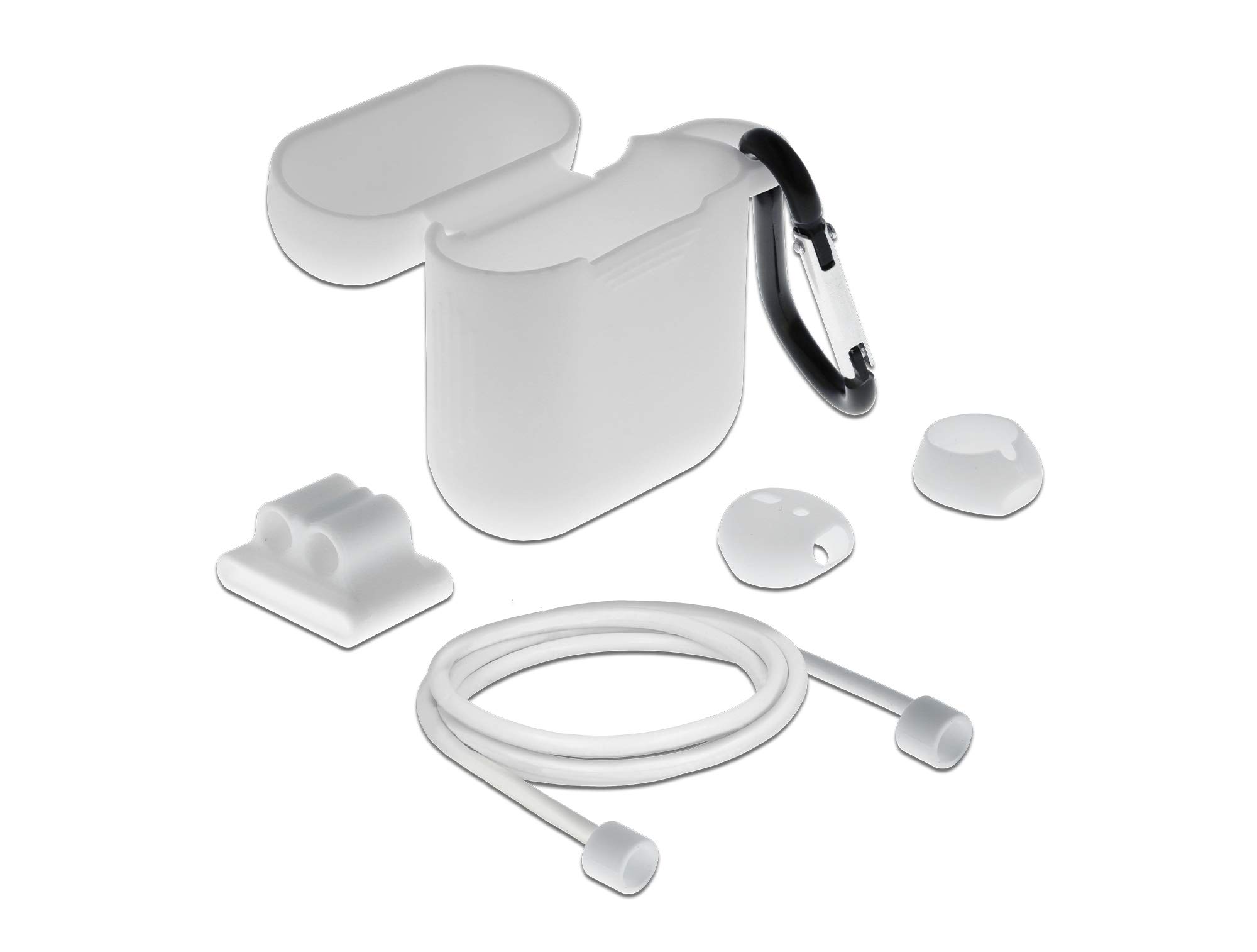 DeLOCK Apple AirPods Silicone Protective Case with 5-in-1 Accessory Set in White, Compatible with Airpods 1 & 2, 18351