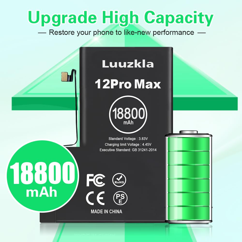 Luuzkla 18800mAh (2025 New Upgrade) Battery Compatible with iPhone 12 Pro Max, Super Capacity Battery Replacement Compatible with iPhone 12 Pro Max, with Full Tool Kits-0 Cycle-24 Months Service