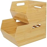 Ninebendstreams Bamboo Pantry Storage Bins | stackable bamboo storage bins fruit and vegetable storage Large Capacity, Stackable Design, Cut-out Handles No Assembly