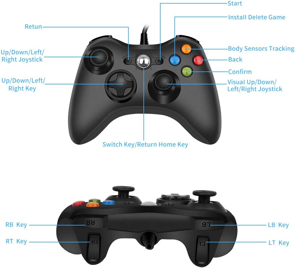 RegeMoudal 360 PC Game Wired Controller for Microsoft Xbox 360 and Windows PC (Windows 10/8.1/8/7) with Dual Vibration and Ergonomic Wired Game Controller (Black 1): Computers & Accessories