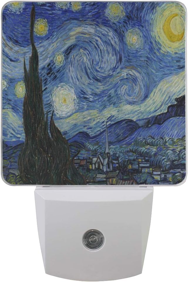 Van Gogh Painting Blue Starry Night Automatic LED Night Light Dusk to Dawn LED Senor Lighting,Plug in Night Lamb for Adults Bedroom Baby,Kids,Children's Room,Nurseries,Stair,Hallway