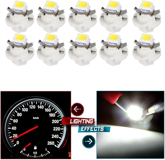 cciyu 10 Pack Car T5 B8.4D 5050 1SMD White LED Lamps Instrument Dashboard Side Indicator Lights