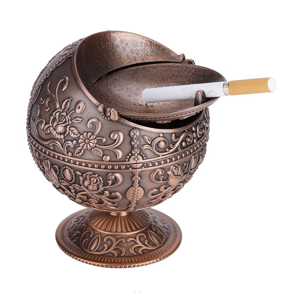 Windproof Ashtray, Exquisite Creative Windproof Ashtray Metal Crafts Stamped Pattern Decoration, for Home and Office, Father's Day Gift Business Gift(Red Bronze)