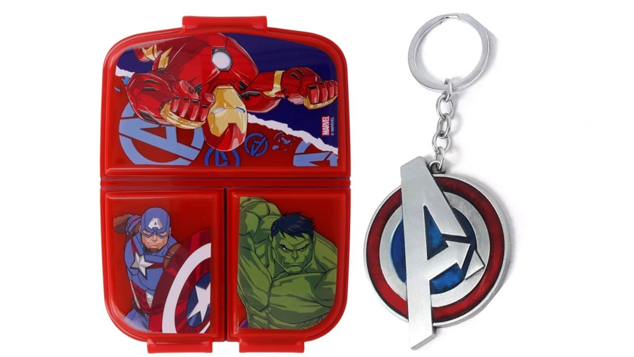 OM SUPPLIES Avengers Reusable Sandwich Lunch Box 3 Multi Compartment Kids Children School Includes Avengers Keychain — image 1