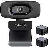 Estranst 2K Quad HD Webcam with Privacy Cover & Noise-Canceling Microphone & USB C Adapter, Video Web Streaming Camera for PC Computer Desktop Laptop Mac Zoom Teams &More, 2pcs Cable Organizer