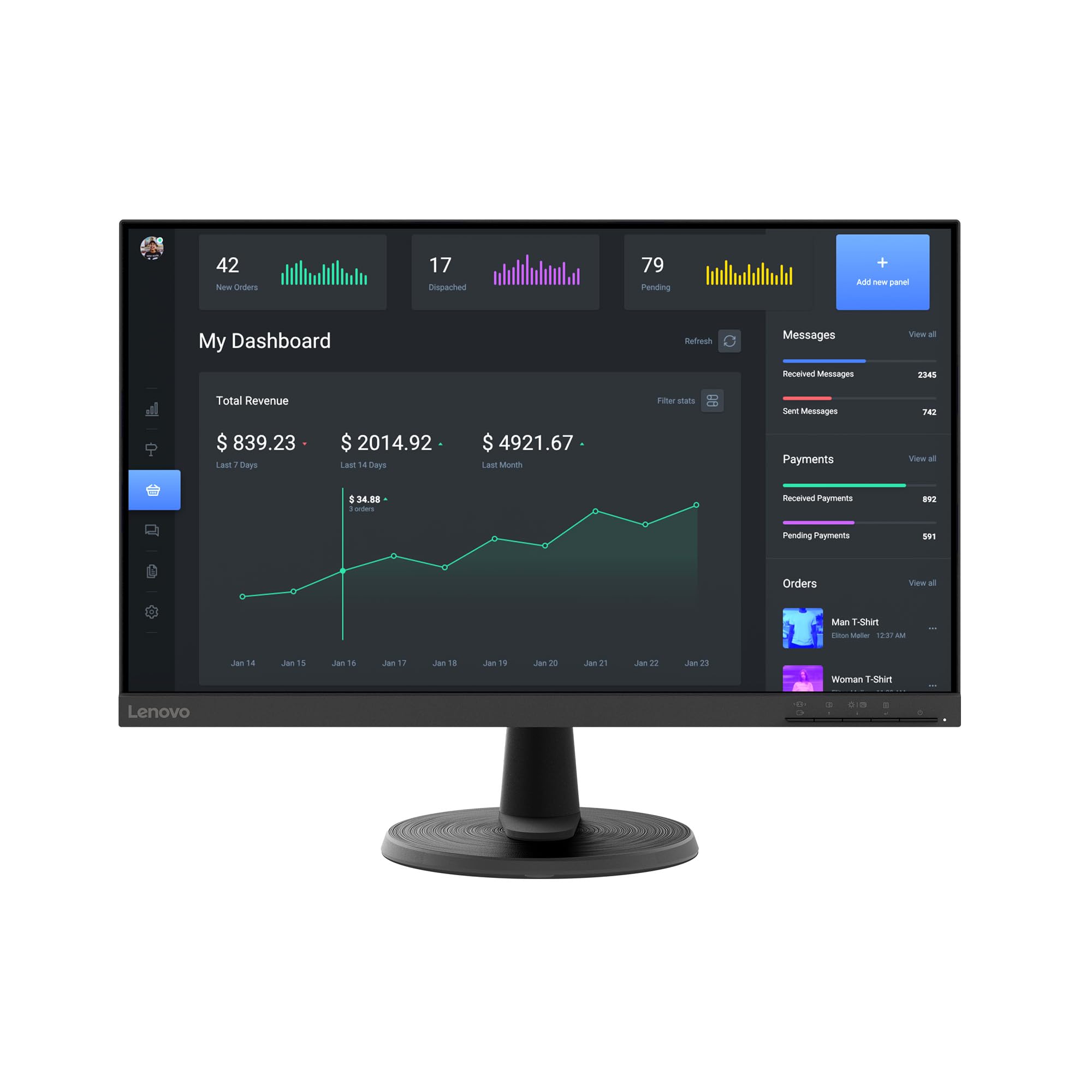 Photo 1 of Lenovo D24-40 Monitor, 23.8" FHD Display, Tilt Stand, HDMI and VGA Ports, 75Hz Refresh Rate, AMD FreeSync, 250 nits, Raven Black
