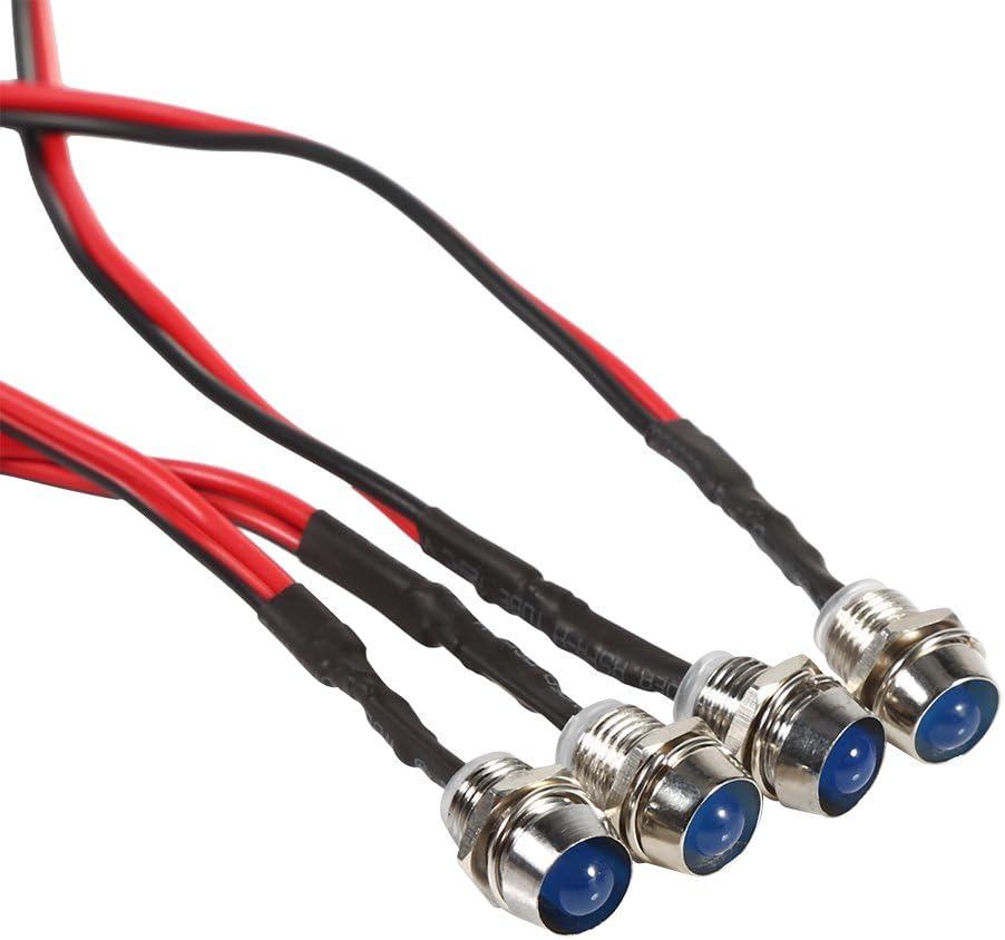 Qiilu Metal Indicator, 4 Pieces 12V 8mm LED Panel Pilot Dash Warning Light Indicator Lamp, Car, Van, Boat (Blue)