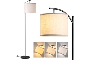 addlon Floor Lamp for Living Room with 3 Color Temperatures, Standing lamp with Linen lampshade for Bedroom, Office, Lamps with 9W LED Bulb Included - Black with Beige Lampshade