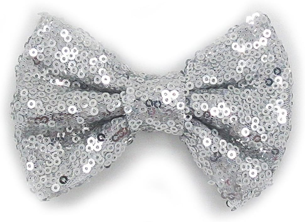 Silver 4 Inches Girls Sequin Glitter Sparkle Hair Bow Clip Accessories, Clips and Barrettes, Hair Clips