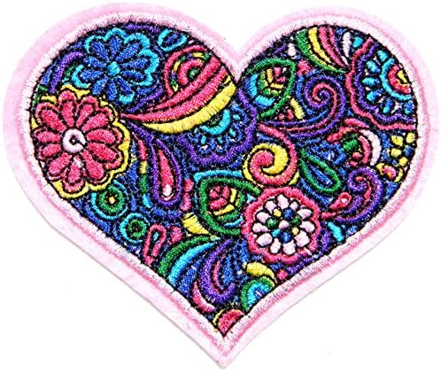 Pink Heart Vintage Retro Boho Hippie Lover Valentine's Day Jacket Polo T shirt Patch Sew Iron on Embroidered Badge Costume Cloth Accessories Gift