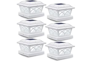 SIEDiNLAR Solar Post Cap Lights Outdoor Glass 2 Color Modes 8 LEDs for 4x4 5x5 6x6 Posts Fence Deck Patio Decoration Warm White & Cool White Lighting White (6 Pack)