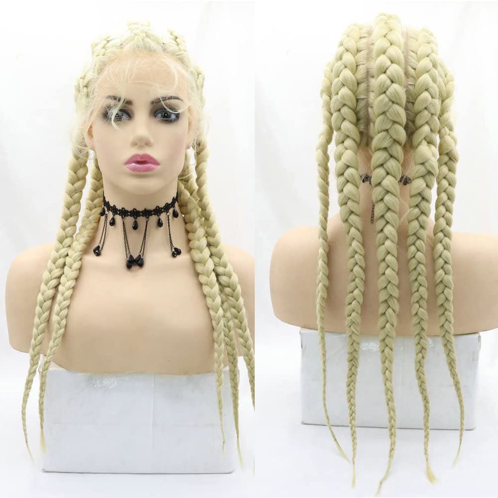 AFBeauty Lace Front Braided Wig for Women Handmade Blonde 5 Braided Synthetic Realistic Hairline Wig Heat Resistant Fiber Afro Box Braids for Makeup Cosplay