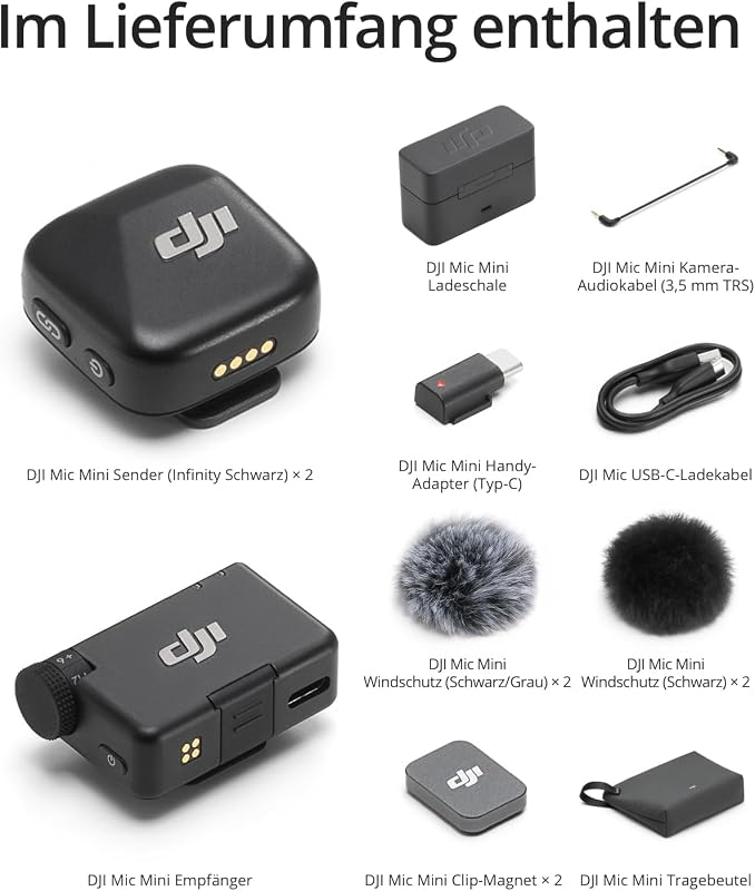 Mic Mini (2 Sender + 1 Empf. + Ladesch.), Ultraleicht, Detailr. Audio