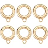 SUNNYCLUE 1 Box 18K Real Gold Plated O Ring Spring Clasp Small Round Carabiner Clips Bulk Brass Rings with Loop Trigger Snap Hooks Links for Jewelry Making DIY Necklace Bracelet Crafts Supplies Women