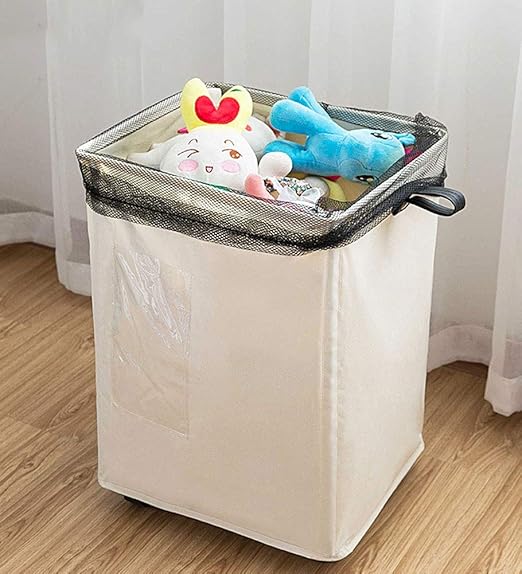 Plegable Cesto Ropa Sucia con Ruedas Y Manija De PU, Grande Moderno