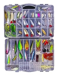 KMBEST señuelos de pesca mezclados, incluyendo señuelo duro, cebos de cigüeñal VIB, señuelos flotantes de buceo, plástico suave, cucharas de gusano, otros señuelos de agua dulce con caja de aparejos