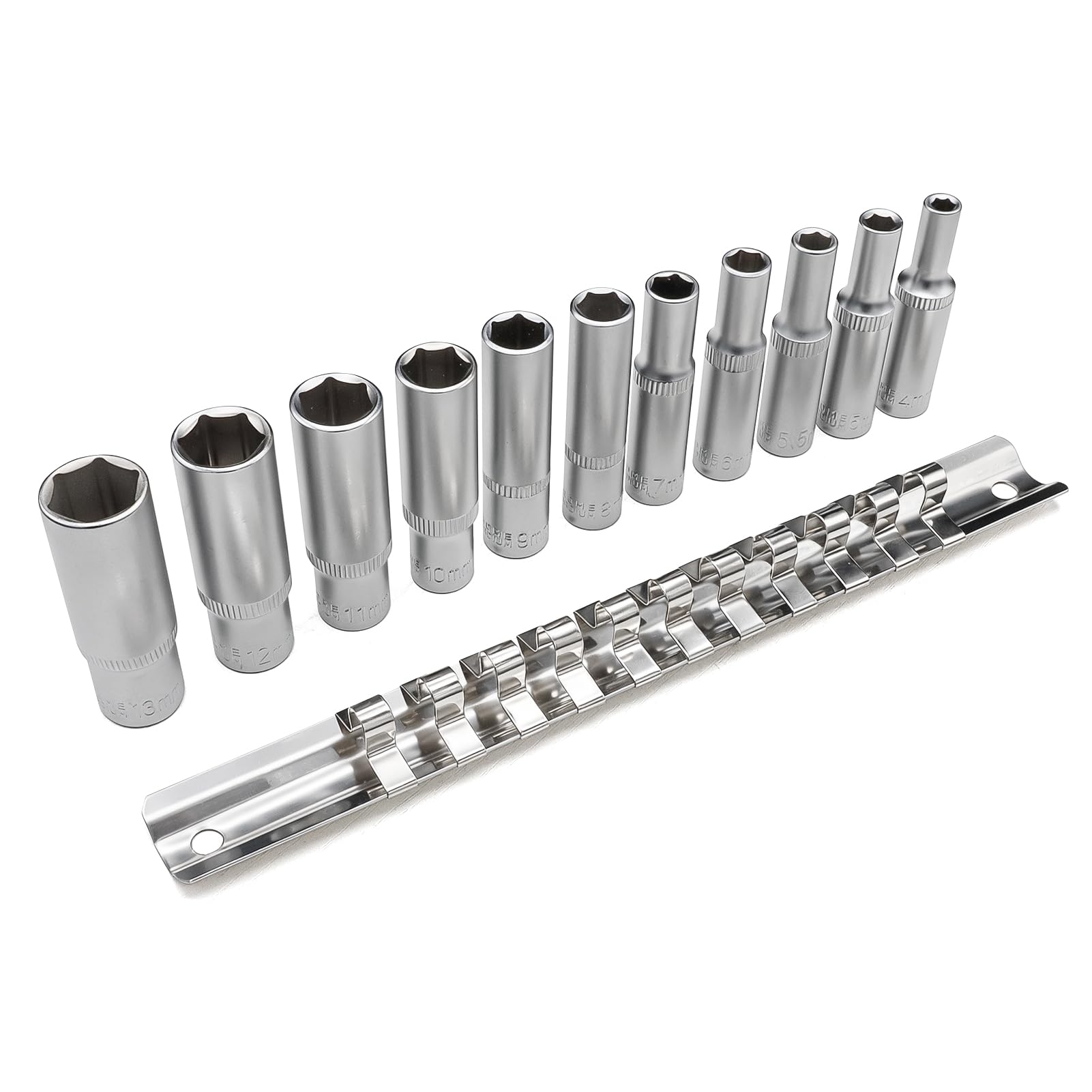 DAKCOS 11PCS 1/4" Drive Metric Deep Socket Set, 4-13mm Hex Long Socket Set with Metal Rail for Home Car Repair & DIY, CR-V, 50mm Long โ image 1