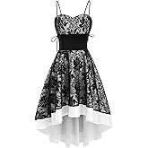 Steampunk Gothic High Low Dress for Women Vintage Floral Lace Dress Spaghetti Strap Lolita Dress Lace Up Corset Dresses