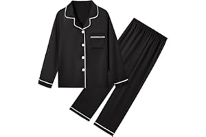 Umeyda Girls & Womens Satin Pajamas Set, 2 Pieces Silky Pjs Long Sleeve + Pants Sleepwear for Mom Kids and Boys