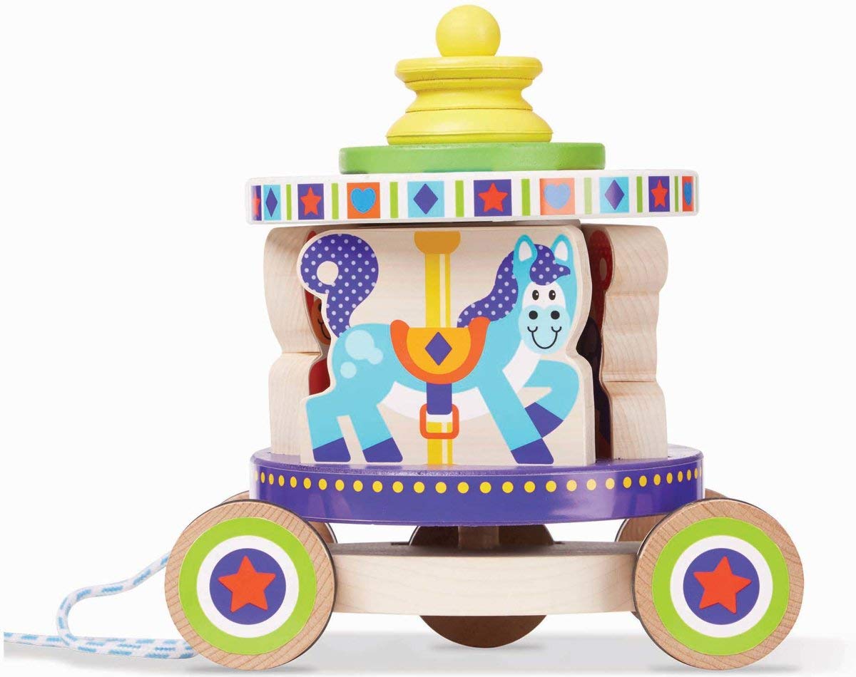 Melissa & Doug First Play Spinning Carousel Wooden Pull Toy with Removable Play Pieces