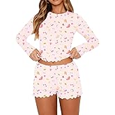 Dressmine Women Cute Pajamas Set 2 Piece Sets Casual Y2k Long Sleeve Tops Sleepwear 2026 Spring PJ Shorts Sets Clothes