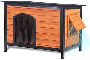 Luyitton Dog House Outdoor 34.3" L Chew Proof Dog Kennel for Small Medium Dogs with Strong Metal Chew Proof Frame Raised Design