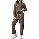 COZYPOIN Womens Fleece 2 Piece Outfits Sweatsuit Crewneck Pullover Sweatshirt Wide Leg Joggers Pants Tracksuit Lounge Set
