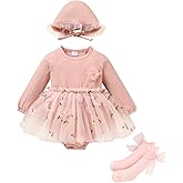 YOUNGER TREE Newborn Baby Girl Romper Dress Outfits Long Sleeve Floral Tutu Bodysuit with Leggings Hat Infant Fall Clothes
