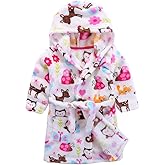 Girls Robes, Plush Soft Coral Fleece Animal Print Hooded Bathrobe for Kids Boys