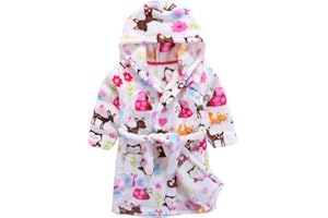 BEST FOR ALL Girls Robes, Plush Soft Coral Fleece Animal Print Hooded Bathrobe for Kids Boys