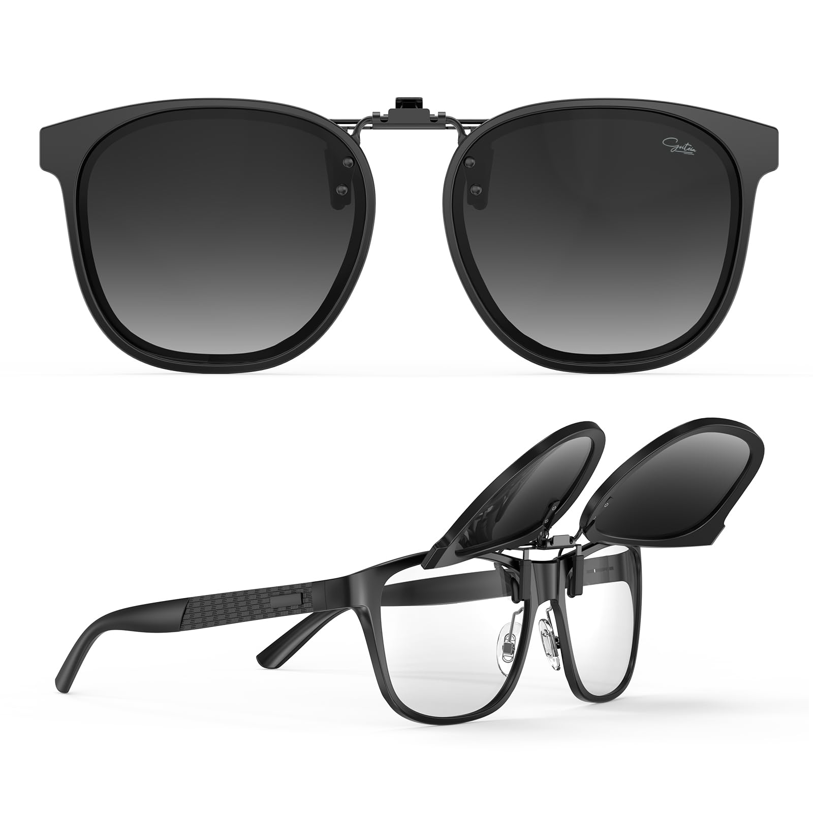 Photo 1 of Goiteia Oversized Polarized Clip on Sunglasses over Prescription Glasses for Women Men, Fashion Framed to Conceal Glasses