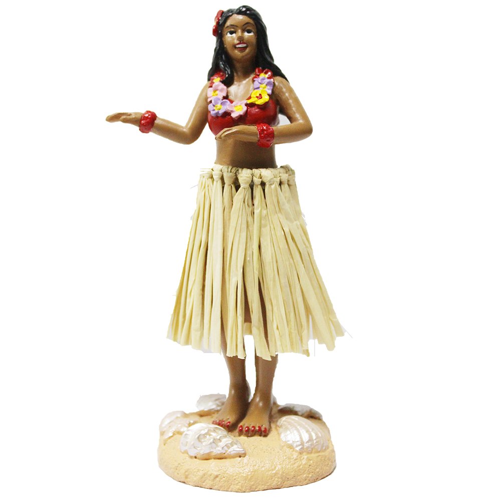 Hula Girl Mini Size Dashboard Doll 4.5" High with Raffia Skirt (Multi-Color)