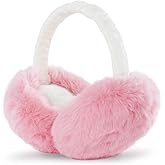GNEGNI Women Winter Fluffy Ear Muffs, Foldable Windproof Earmuffs Adjustable Outdoor Earmuff Unisex Soft Faux Fur Ear Covers