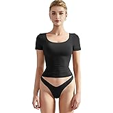 SUUKSESS Women Double Lined Fitted Basic Tee Scoop Neck Short Sleeve Y2K Crop Top