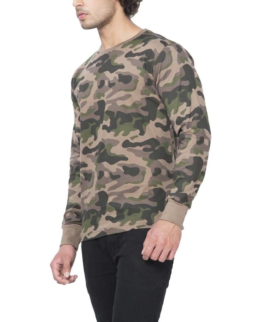 clifton men's army full sleeve r-neck t-shirt-walnut