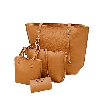 Subfamily® 4er Damen Muster Leder Schultertasche + Crossbody Bag + Handtasche + Geldbörse Rucksack Kosmetiktasche Kleine Dame