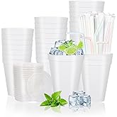 RIKICACA 12 Oz Styrofoam Cups with Lids and Drinking Straws, Disposable White Foam Cups for Hot Cold Drink Beverage, To Go Drinking Container for Coffee, Tea, Juice - 50Sets/150pcs