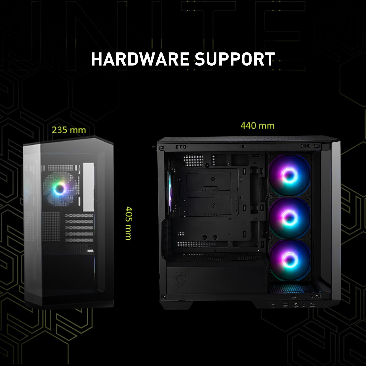 MSI MAG PANO M100R PZ - Premium Mid-Tower Gaming PC Case - Tempered Glass Side Panel - ARGB 120mm Fans - Liquid Cooling Support up to 360mm Radiator - Vented Front Panel