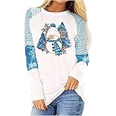 Christmas Shirts for Women Ugly Christmas Tops Merry and Bright Outfit Shirt Xmas Holiday Long Sleeve T Shirts for Women