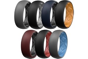 Egnaro Silicone Ring Men 1/4/5/6/7 Multipack of Breathable Mens Silicone Rubber Wedding Rings Bands with Air Flow Grooves