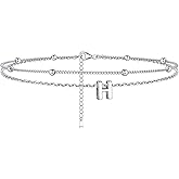 ChicSilver Ankle Bracelets for Women Waterproof, 925 Sterling Silver Initial Anklets for Women, Adjustable Dainty Layered Anklet Beach Jewelry for Women Mom Wife Friend