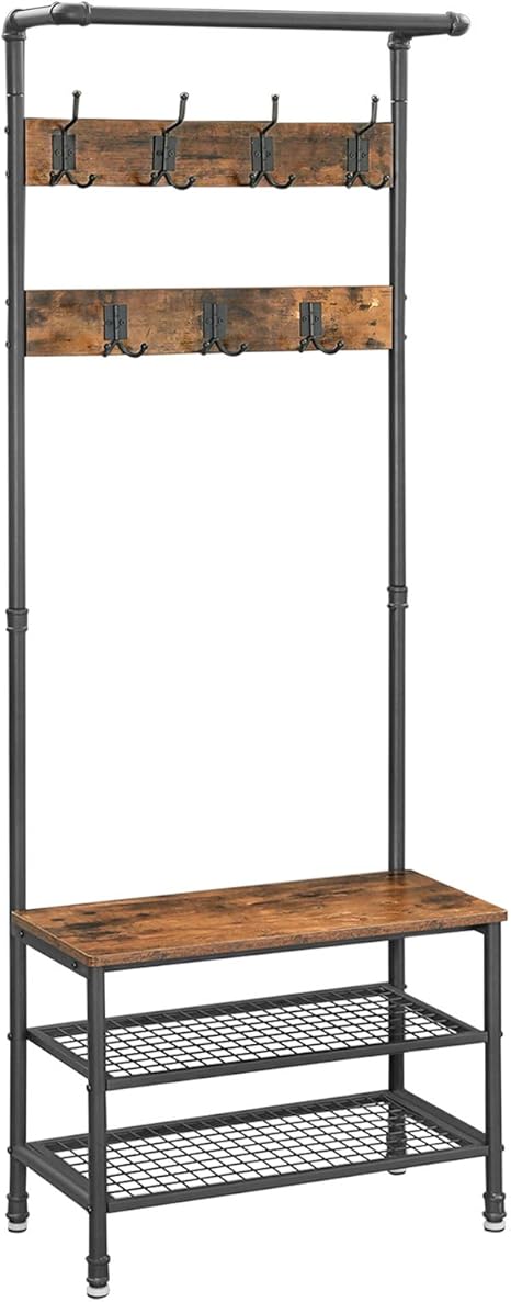 Amazon De Vasagle Garderobenstander Kleiderstander Mit Sitzbank Schuhregal Mit 2 Gitterablagen